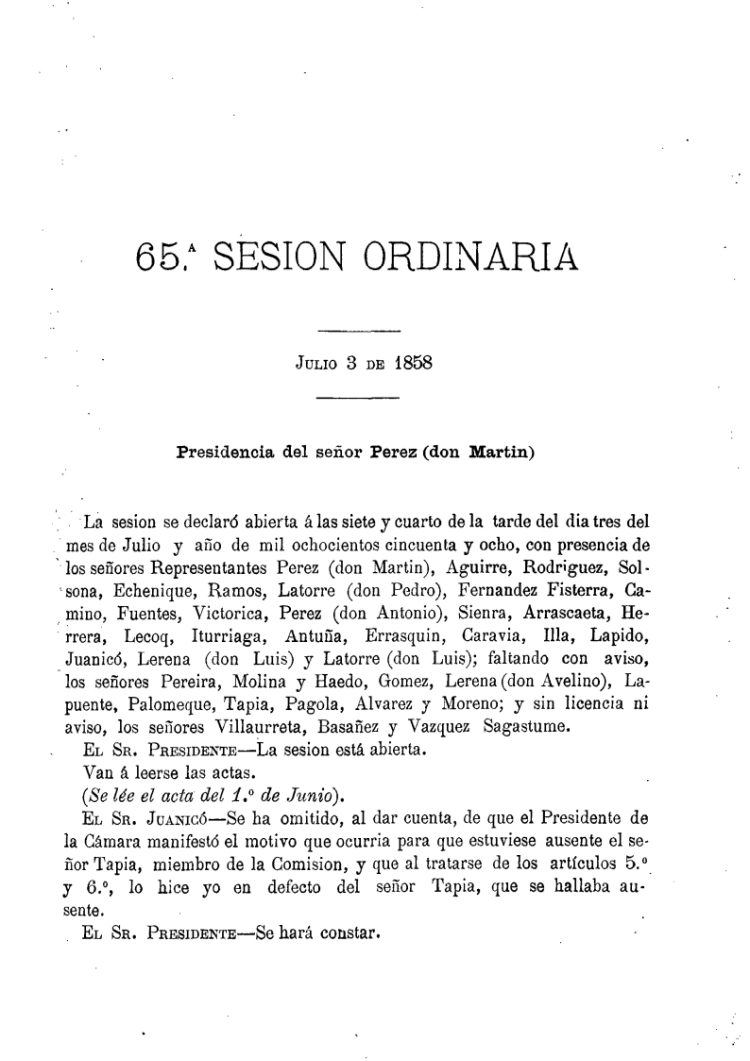 DIARIO DE SESIONES DE LA CAMARA DE REPRESENTANTES del 03/07/1858